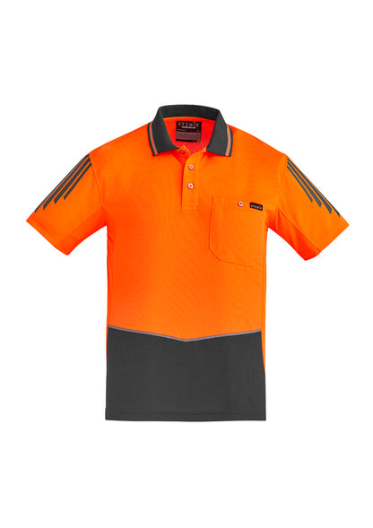 Syzmik Men's Hi Vis Flux Short Sleeve Polo - Orange/Charcoal