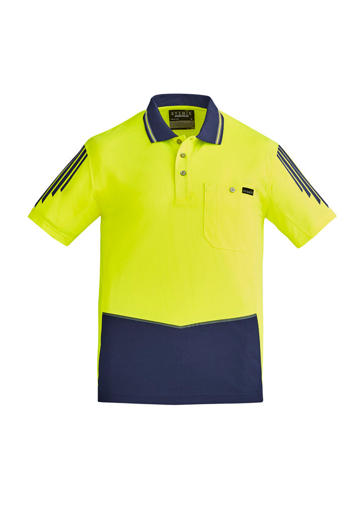 Syzmik Men's Hi Vis Flux Short Sleeve Polo - Yellow/Navy