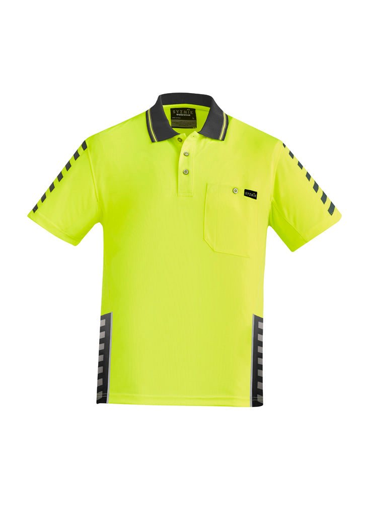 Syzmik Men's Hi Vis Komodo Short Sleeve Polo - Yellow/Charcoal