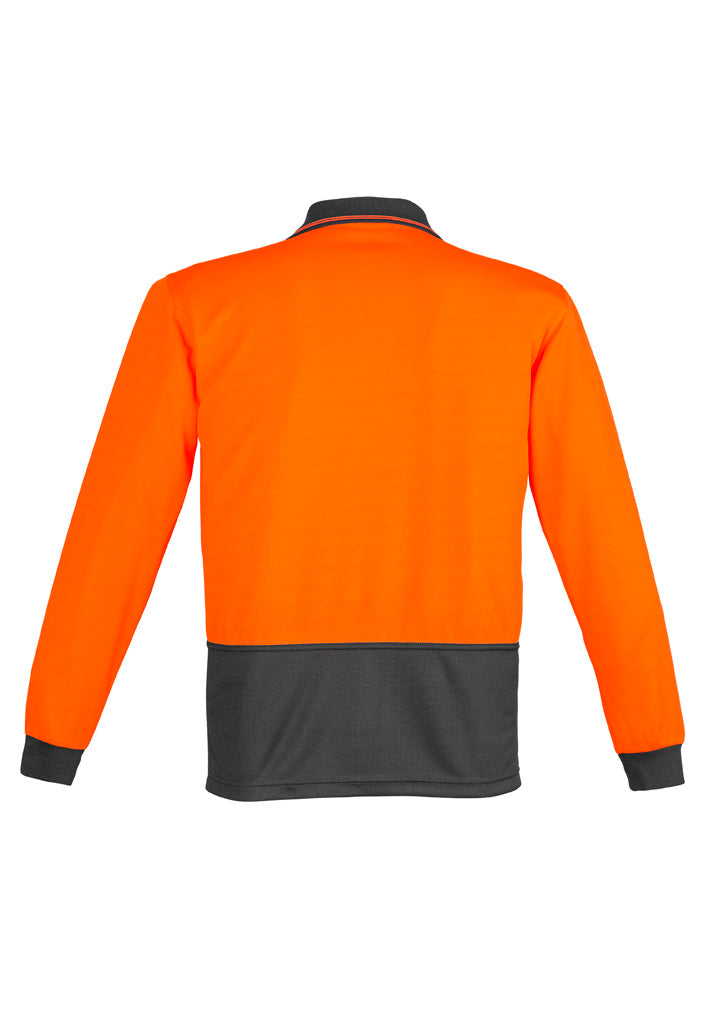 Syzmik Men's Hi Vis Comfort Back Long Sleeve Polo - Orange/Charcoal