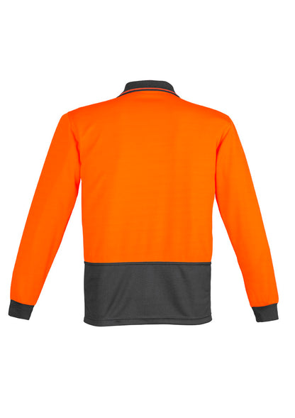 Syzmik Men's Hi Vis Comfort Back Long Sleeve Polo - Orange/Charcoal