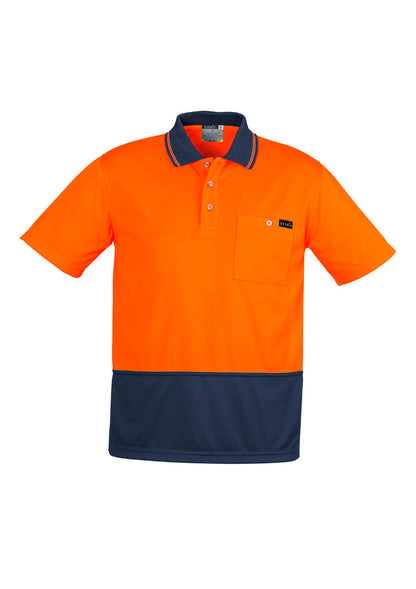 Syzmik Men's Hi Vis Comfort Back Short Sleeve Polo - Orange/Navy