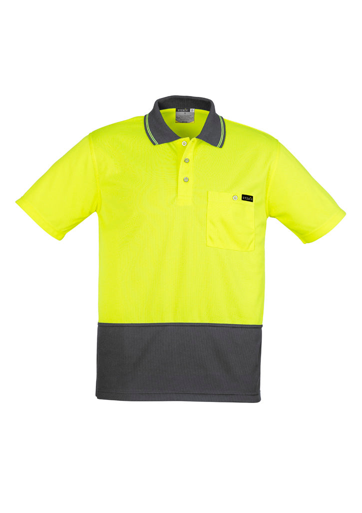Syzmik Men's Hi Vis Comfort Back Short Sleeve Polo - Yellow/Charcoal