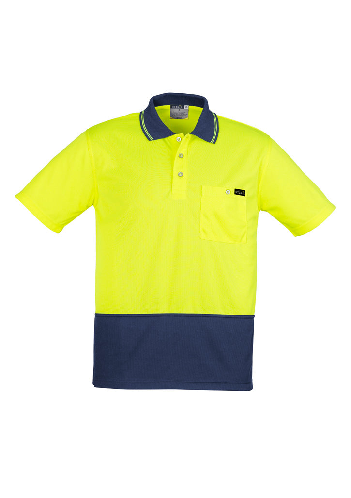 Syzmik Men's Hi Vis Comfort Back Short Sleeve Polo - Yellow/Navy