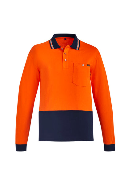 Syzmik Men's Hi Vis Cotton Long Sleeve Polo - Orange/Navy
