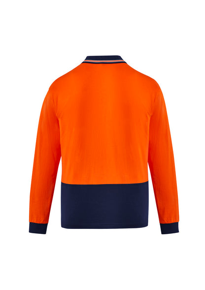 Syzmik Men's Hi Vis Cotton Long Sleeve Polo - Orange/Navy