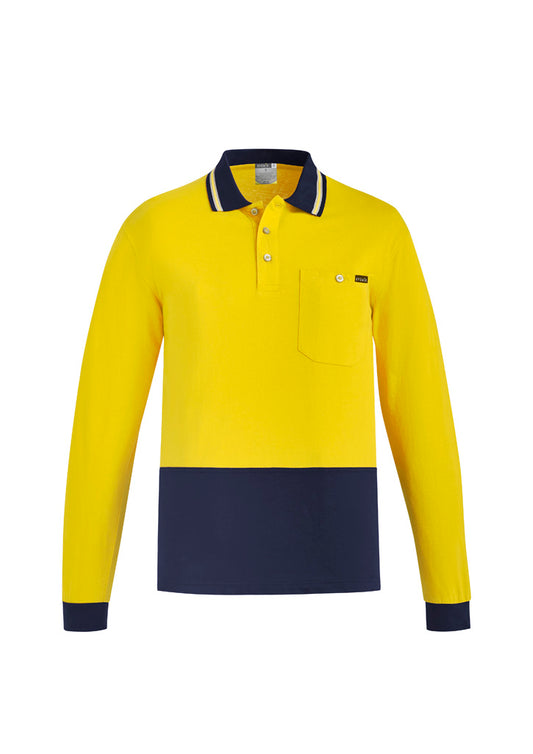 Syzmik Men's Hi Vis Cotton Long Sleeve Polo - Yellow/Navy
