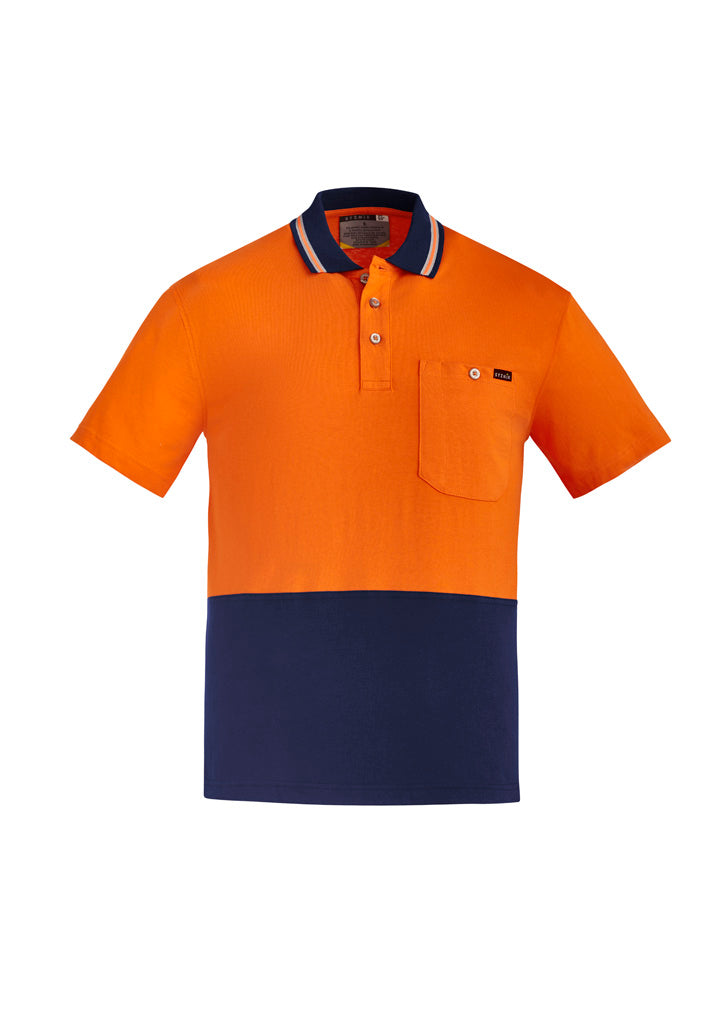 Syzmik Men's Hi Vis Cotton Short Sleeve Polo - Orange/Navy