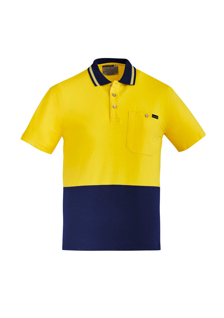 Syzmik Men's Hi Vis Cotton Short Sleeve Polo - Yellow/Navy