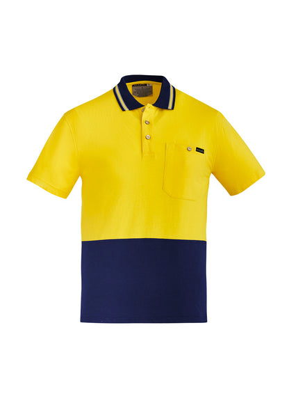 Syzmik Men's Hi Vis Cotton Short Sleeve Polo - Yellow/Navy