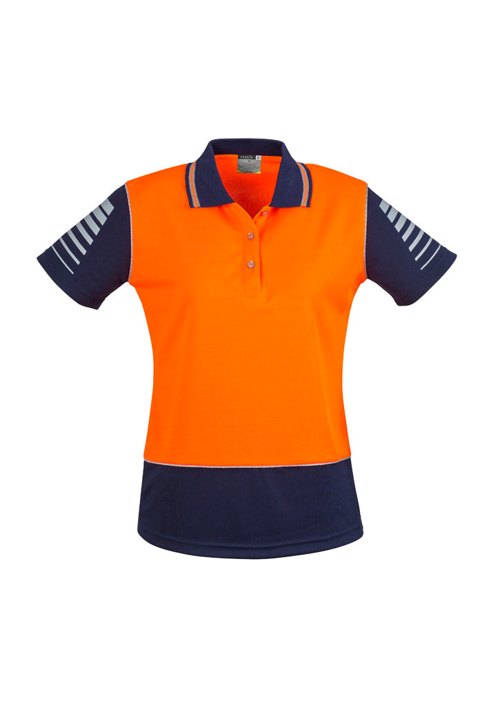 Syzmik Women's Hi Vis Zone Short Sleeve Polo - Orange/Navy