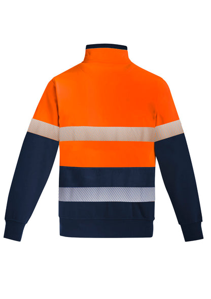 Syzmik Men's Orange Flame Hi Vis 1/4 Zip Brushed Fleece Pullover - Hoop Taped - Orange/Navy