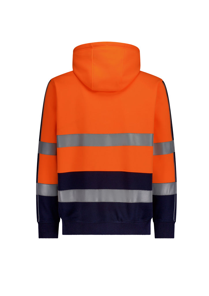 Unisex Hi Vis Full Zip Stretch Taped Hoodie - Orange/Navy
