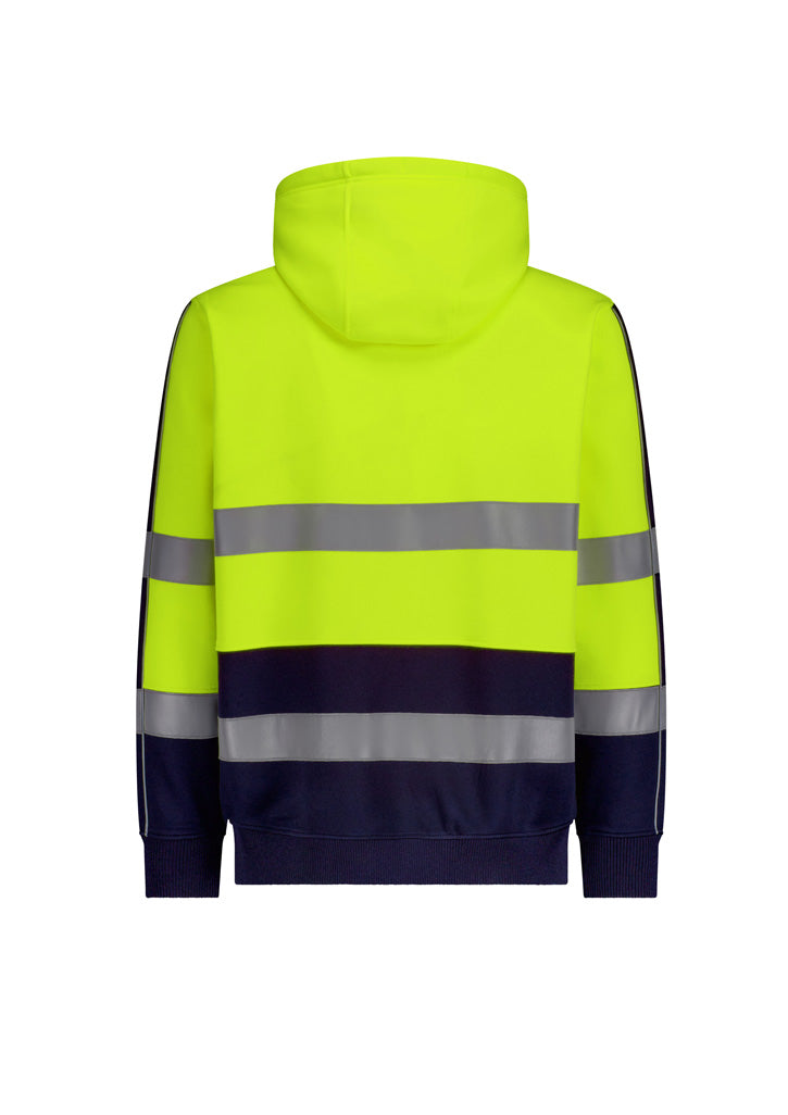 Unisex Hi Vis Full Zip Stretch Taped Hoodie - Yellow/Navy