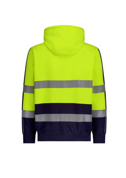 Unisex Hi Vis Full Zip Stretch Taped Hoodie - Yellow/Navy