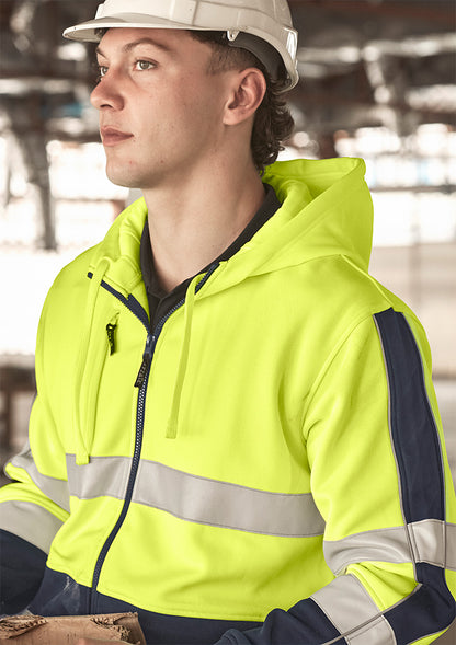 Unisex Hi Vis Full Zip Stretch Taped Hoodie - Yellow/Navy