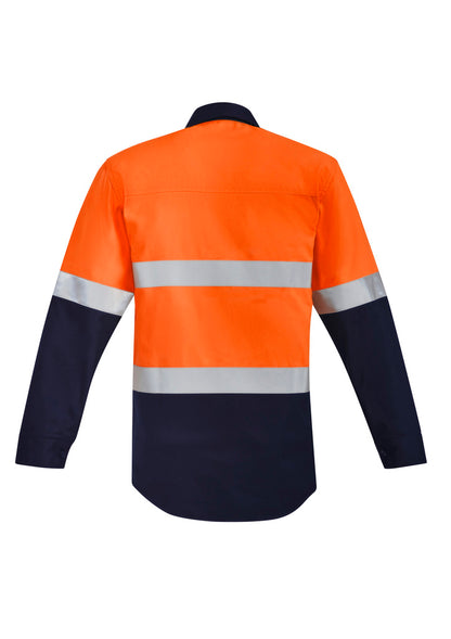 Syzmik Men's Orange Flame Hi Vis Open Front Spliced Shirt - Hoop Taped - Orange/Navy