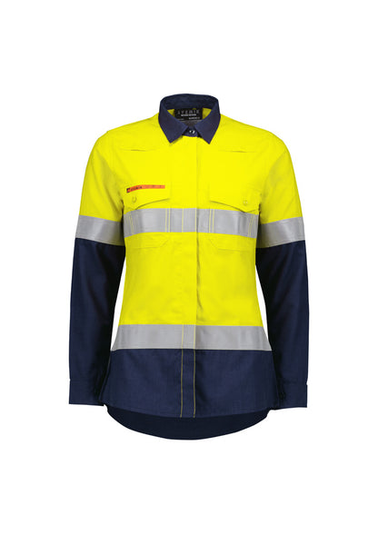 Syzmik Women's Orange Flame Lightweight Ripstop Taped Shirt - Yellow/Navy