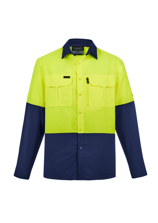 Syzmik Men's Hi Vis Outdoor Long Sleeve Shirt - Yellow/Navy