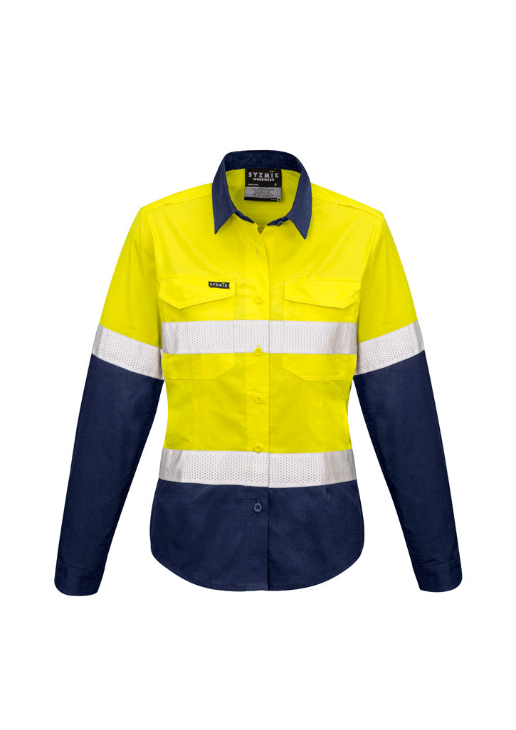 Syzmik Women's Rugged Cooling Hi Vis Taped Long Sleeve Shirt - Yellow/Navy