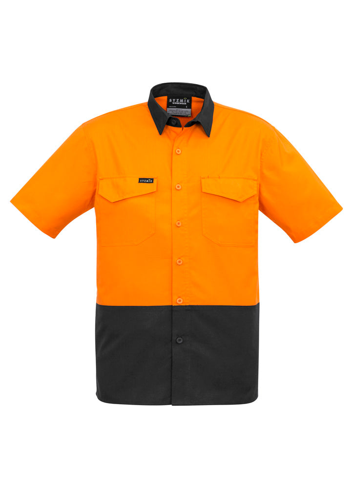 Syzmik Men's Rugged Cooling Hi Vis Short Sleeve Shirt - Orange/Charcoal