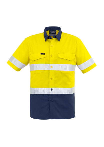 Syzmik Men's Rugged Cooling Hi Vis Taped Short Sleeve Shirt - Yellow/Navy