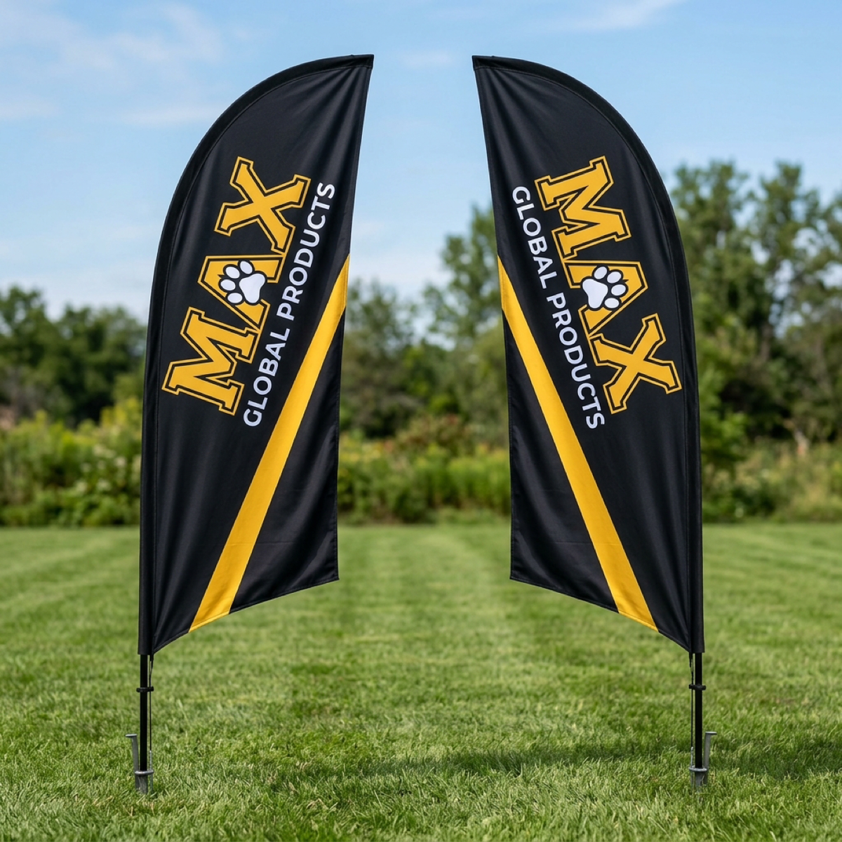 Double sided teardrop feather flags