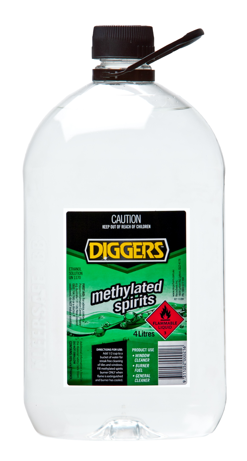DIGGERS/RECOCHEM MS4 Methylated Spirits 4L Dangerous Goods UN1170 Class 3 PGII