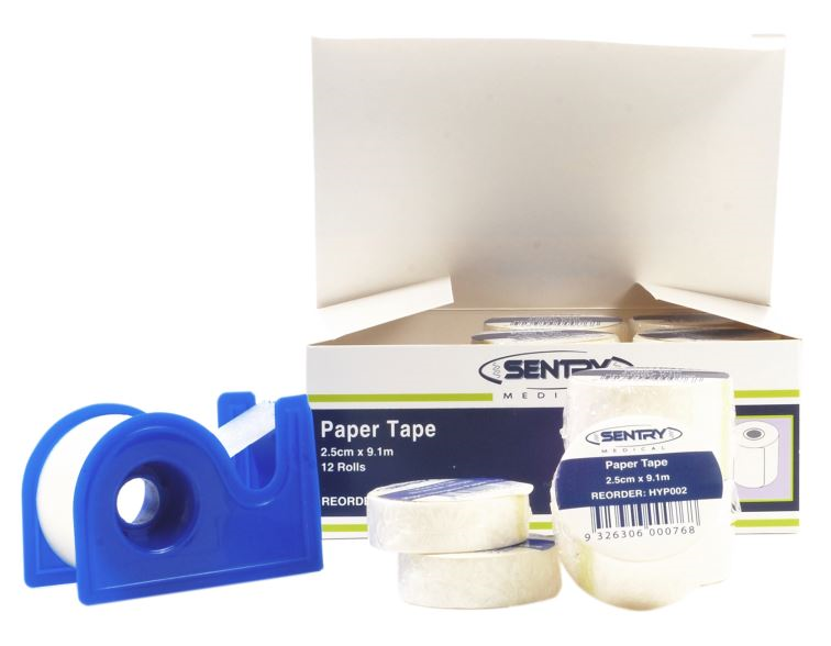 SENTRY MEDICAL AP325D Hypoallergenic Paper Tape with Dispenser 2.5cm x 9.1m