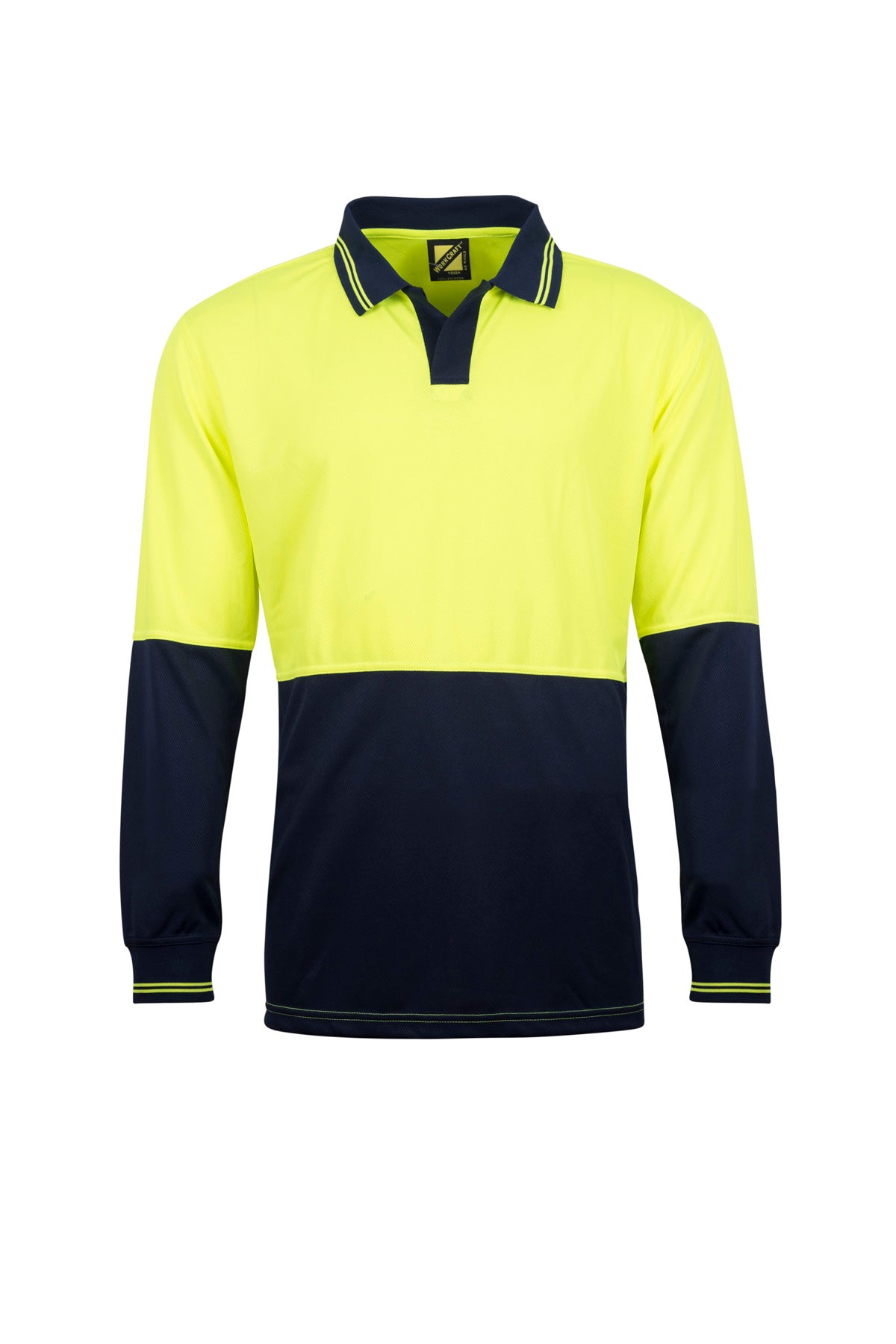 Workcraft WSP206 Hi Vis Long Sleeve Food Industry Micromesh Polo in Yellow/Navy