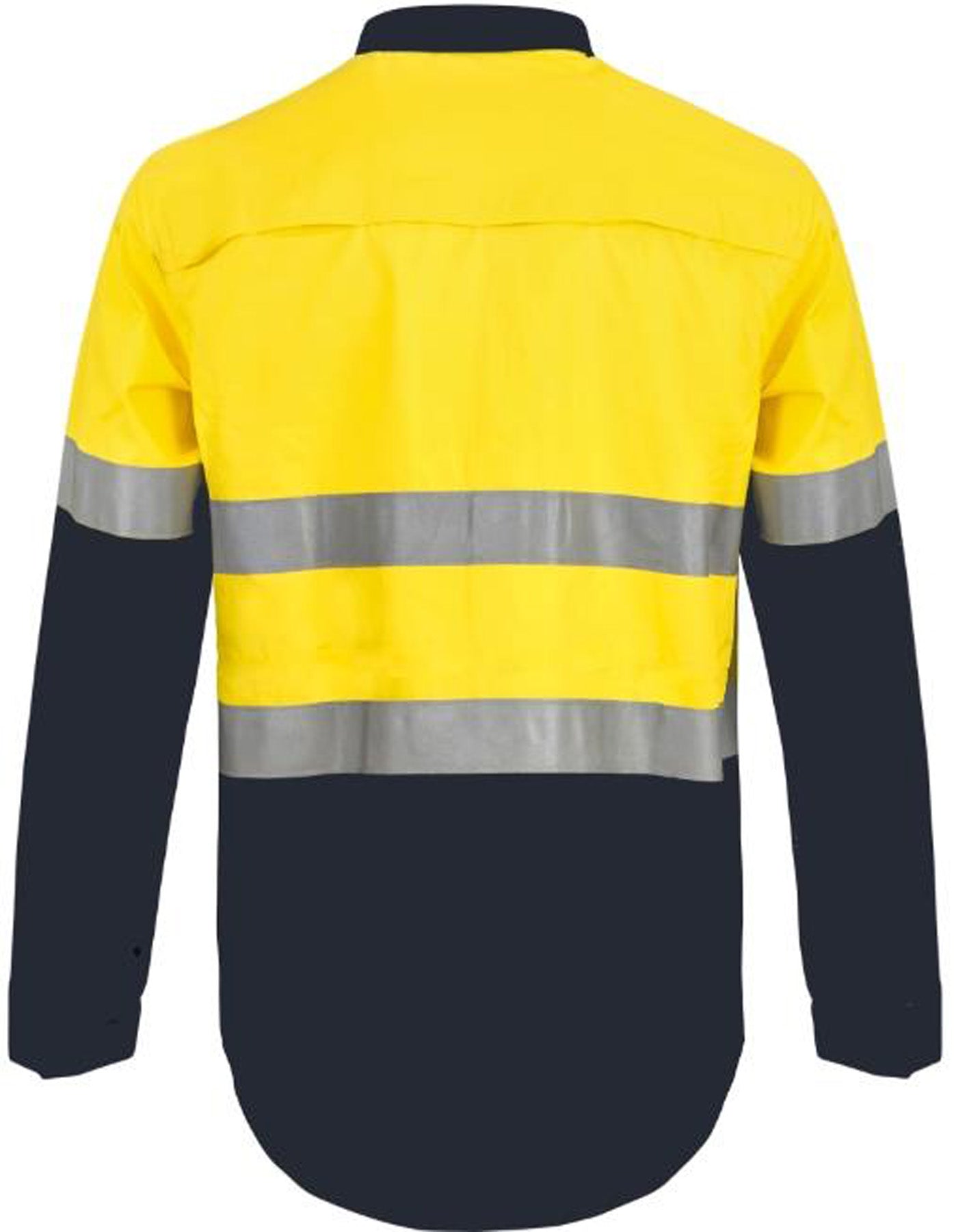 Workcraft WS6032 Mens Lightweight Hi Vis Closed Front Vented Cotton Drill Reflective Shirt With Semi Gusset Sleeves in Yellow/Navy