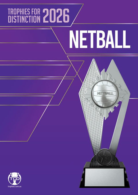 Cover of the Trophies for Distinction Netball catalogue 2026