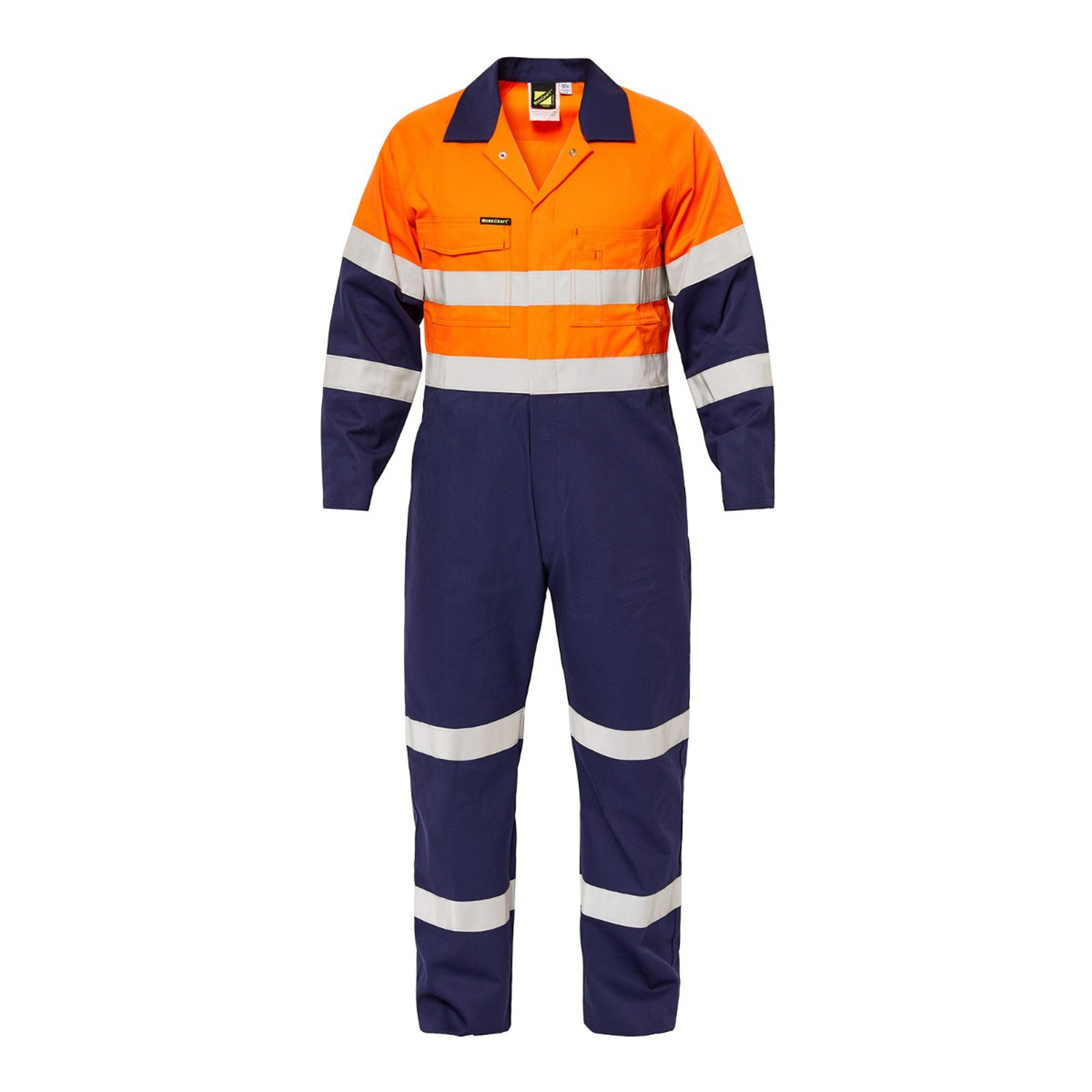 Workcraft WC3063 Mens Hi Vis Two Tone Cotton Drill Coveralls With Industrial Laundry Reflective Tape in Orange/Navy