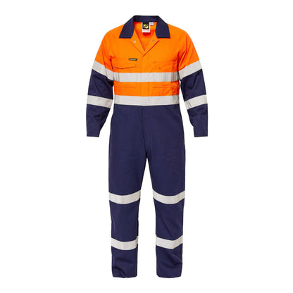 Workcraft WC3063 Mens Hi Vis Two Tone Cotton Drill Coveralls With Industrial Laundry Reflective Tape in Orange/Navy