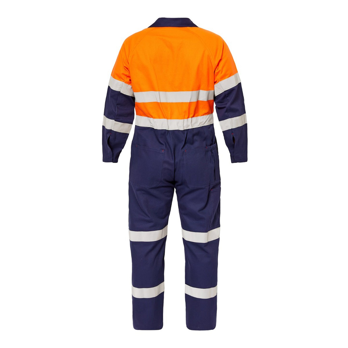 Workcraft WC3063L Mens Hi Vis Two Tone Cotton Drill Coveralls With Industrial Laundry Reflective Tape in Orange/Navy