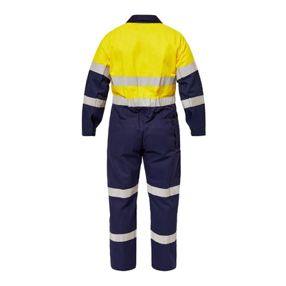 Workcraft WC3063 Mens Hi Vis Two Tone Cotton Drill Coveralls With Industrial Laundry Reflective Tape in Yellow/Navy