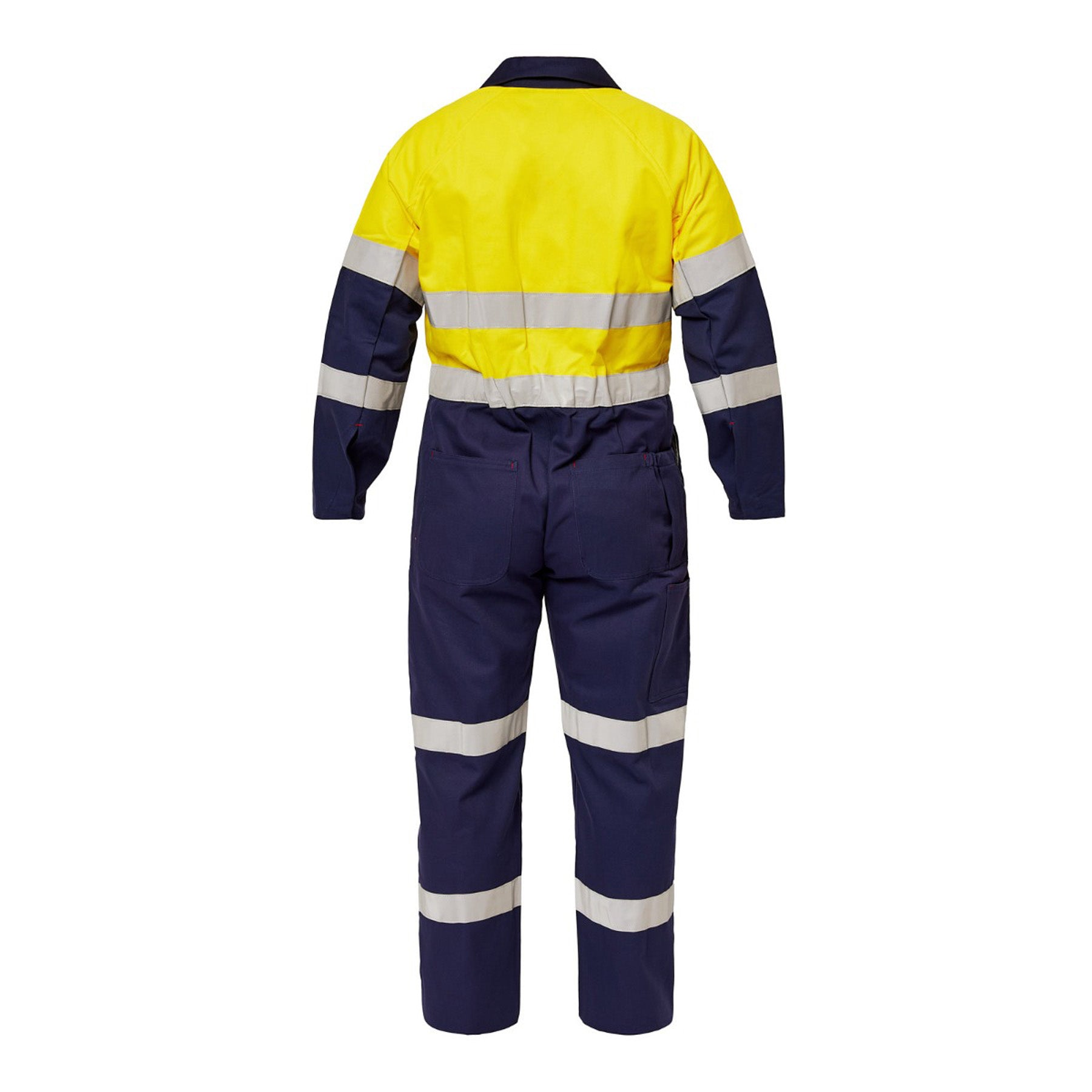 Workcraft WC3063L Mens Hi Vis Two Tone Cotton Drill Coveralls With Industrial Laundry Reflective Tape in Yellow/Navy