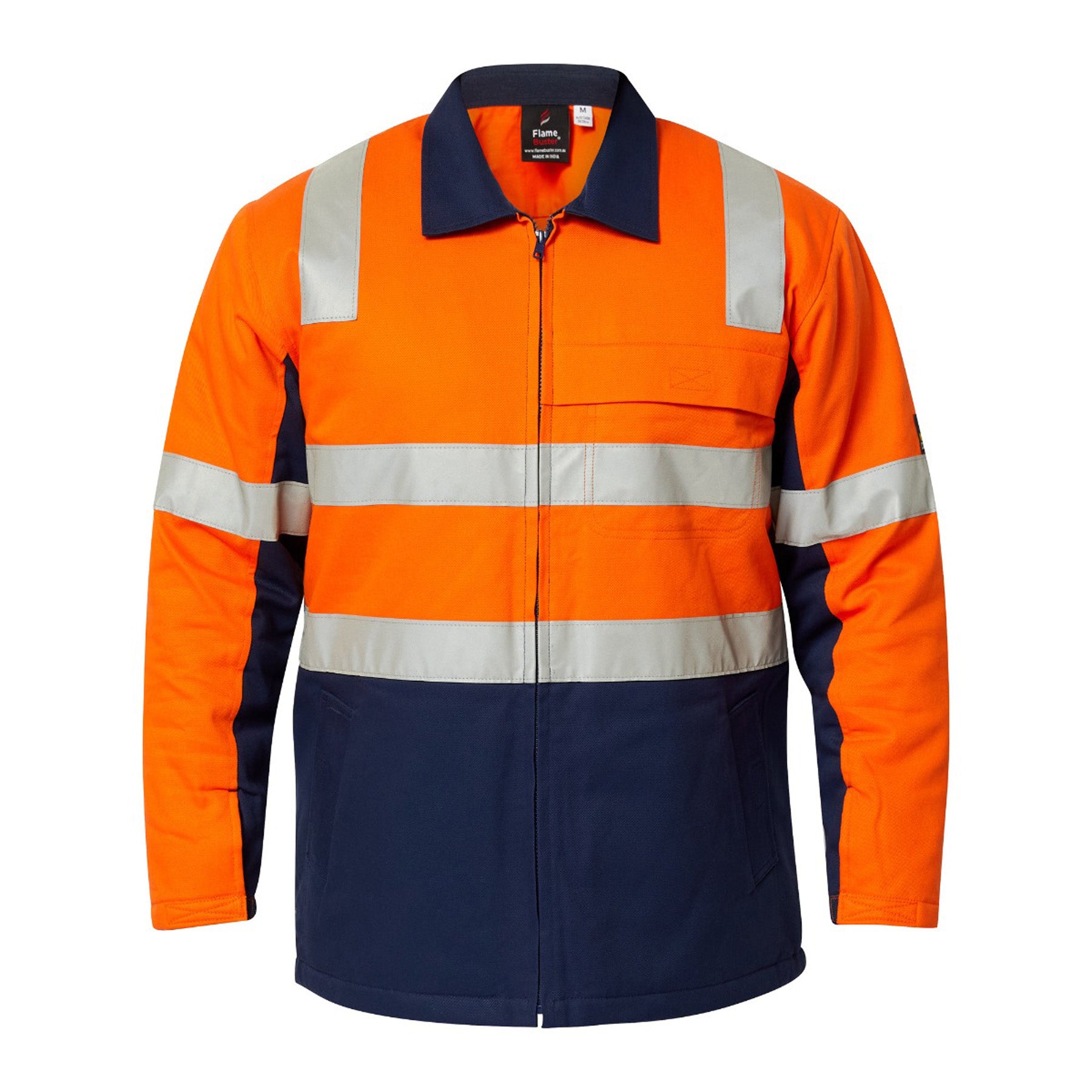 Workcraft WJ8019 Hi Vis Cotton Reflective Jacket in Orange/Navy