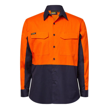 Workcraft WS6066 Mens Hi Vis Long Sleeve Vented Ripstop Shirt in Orange/Navy
