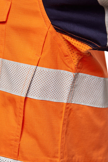 Workcraft WS6066 Mens Hi Vis Long Sleeve Vented Ripstop Shirt in Orange/Navy