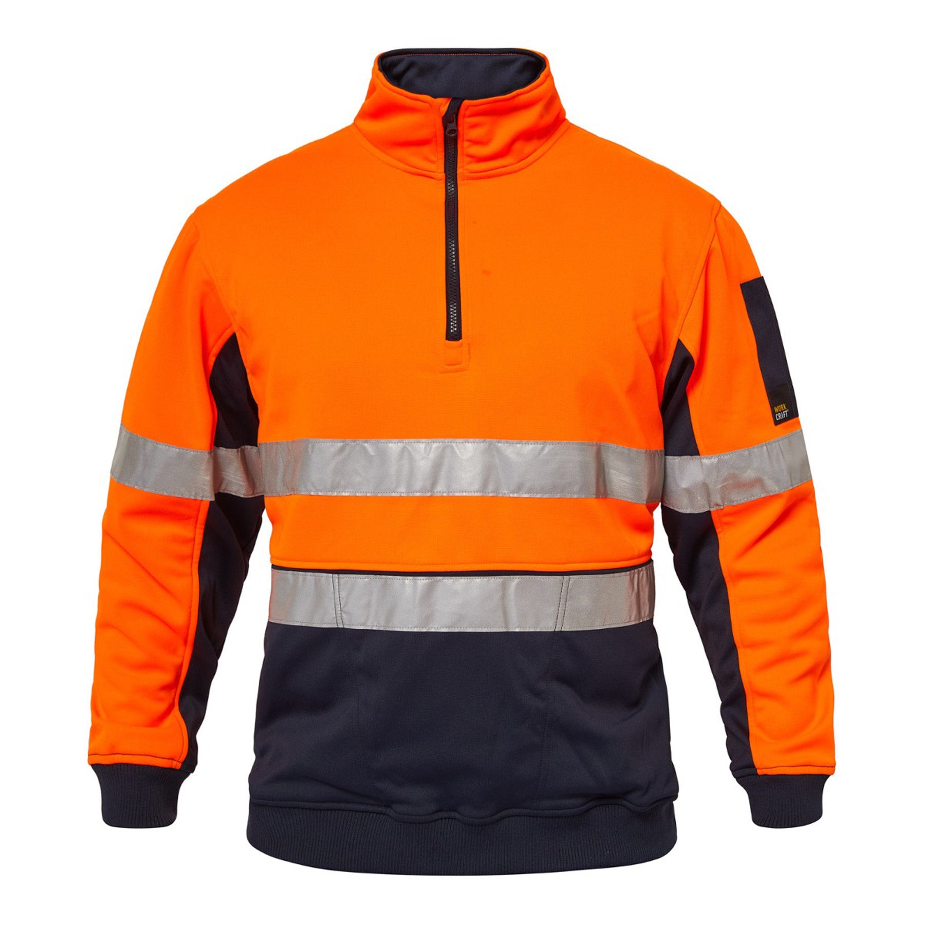 Workcraft WT8013 Hi Vis Half Zip Reflective Pullover in Orange/Navy