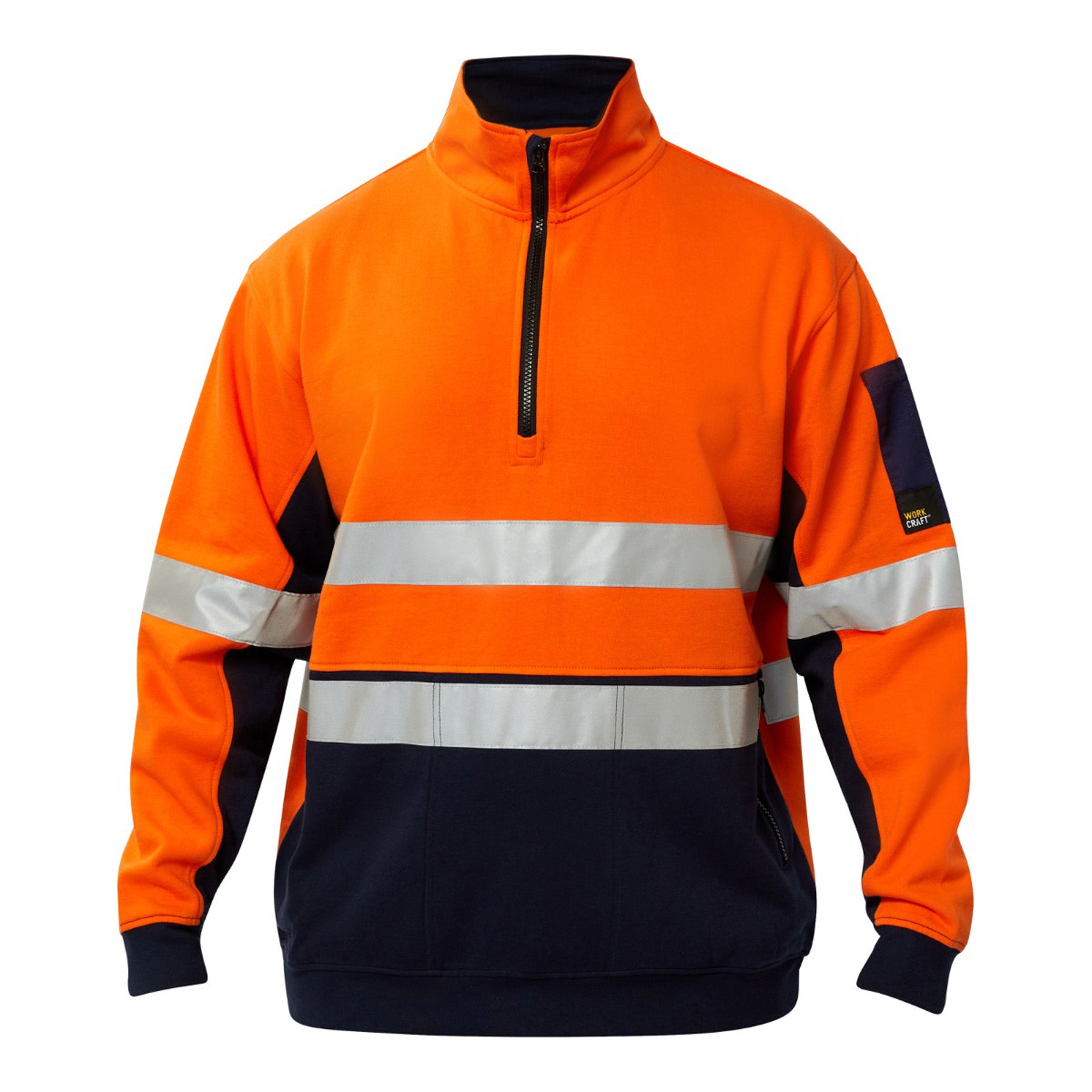Workcraft WT8018 Hi Vis Half Zip Cotton Reflective Pullover in Orange/Navy